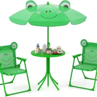 Meble ogrodowe - Zestaw Ogrodowy dla Dzieci, 4 Elementy, Stół dla Dzieci z 2 Składanymi Krzesełkami, Parasol z Regulowaną Wysokością, Nośność 75 kg (Zielona Żaba) - miniaturka - grafika 1