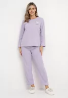 Piżamy damskie - Fioletowy 2-Częściowy Komplet Piżamowy Bluza z Naszywką i Spodnie z Gumką w Pasie Revaxa - miniaturka - grafika 1