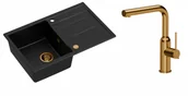 Zlewozmywaki z baterią - Quadron Unique Zlewozmywak granitowy jednokomorowy 78*50*22 cm z ociekaczem MORGAN 111 PURE CARBON z syfonem Push-2-Open w kolorze miedzianym z baterią ANGELINA Q LINE z wyciąganą wylewką kolor miedziany - miniaturka - grafika 1