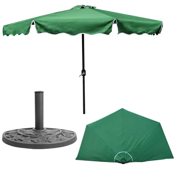 Parasol połówkowy przyścienny Ø270 cm H 235 cm Zielony+podstawa półokrągła