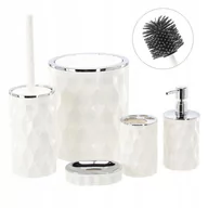 Akcesoria łazienkowe - Zestaw łazienkowy 5el okrągły biały komplet - miniaturka - grafika 1