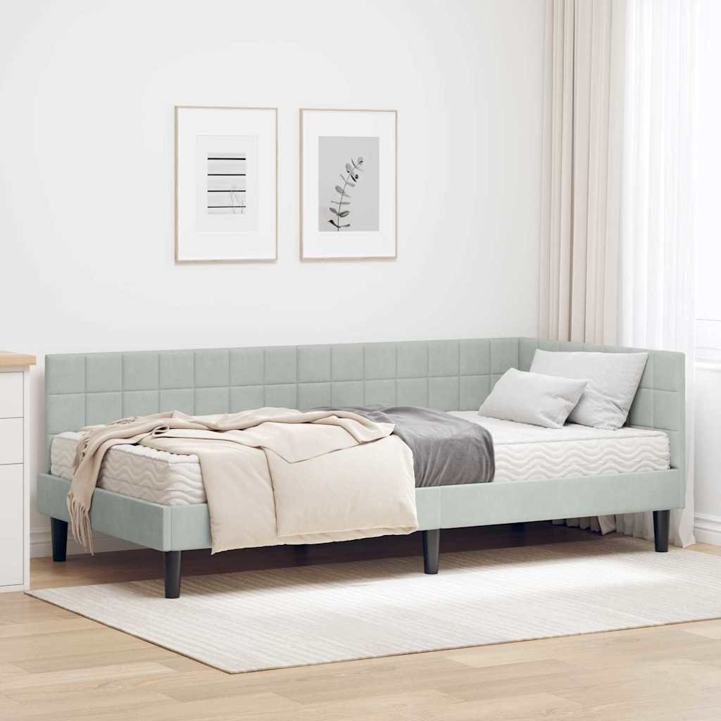 vidaXL Rama Łóżka Narożnego z Materacem 2 pcs Jasnoszary Aksamit