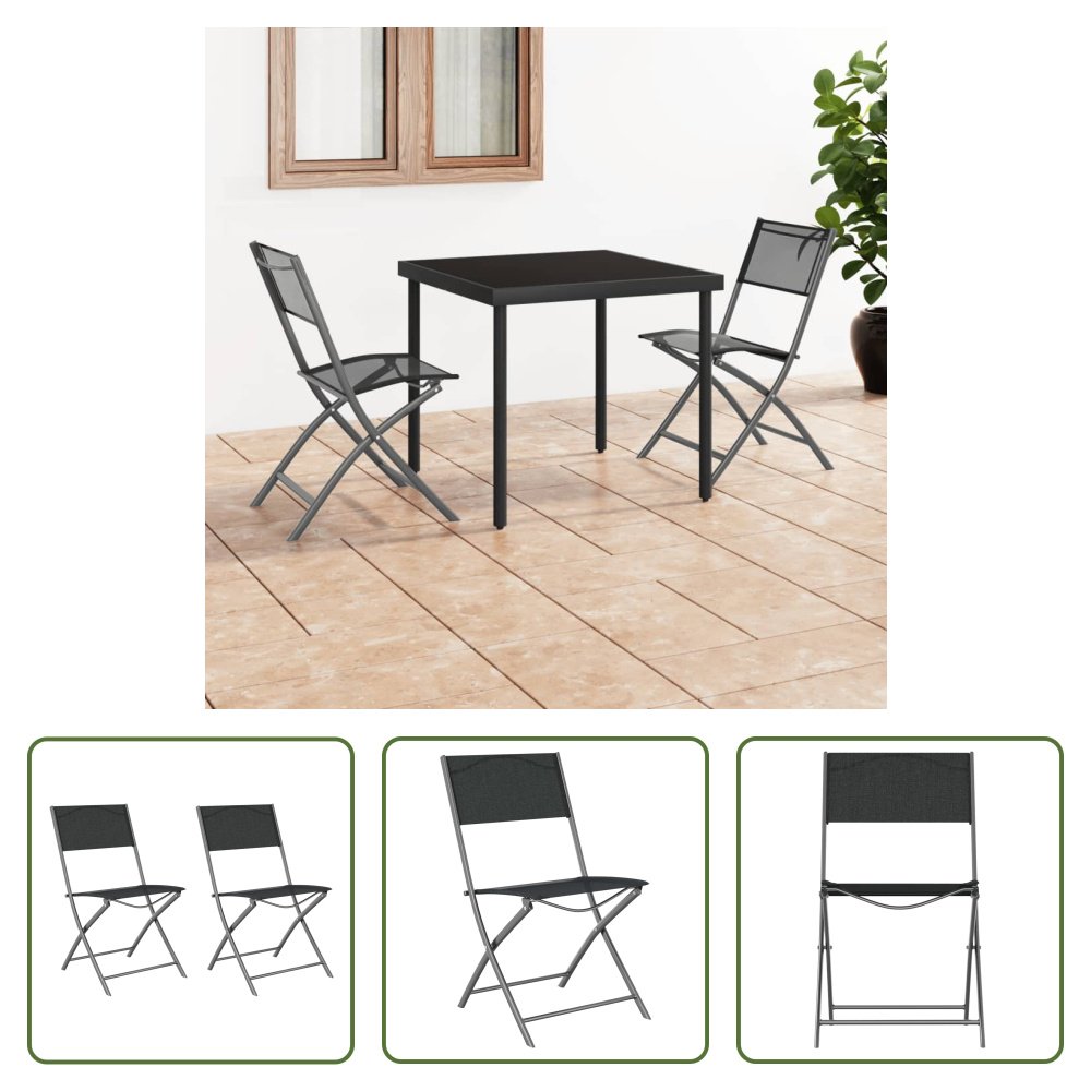 The Living Store Składane krzesła ogrodowe 2 szt. czarna stal i textilene
