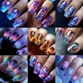 Inne - TEMU Zestaw 216 sztuk Paznokci Samoprzylepnych - Średnia Długość, Kształt Baletowy z Niebieskimi Paskami, Śnieżne Szczyty, , Płomienie & Chmury - - miniaturka - grafika 1