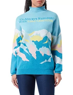 Swetry damskie - Love Moschino Damska bluza z długim rękawem z długimi rękawami z górami, żakardowa intarsja, sweter, Sky, 44 - grafika 1