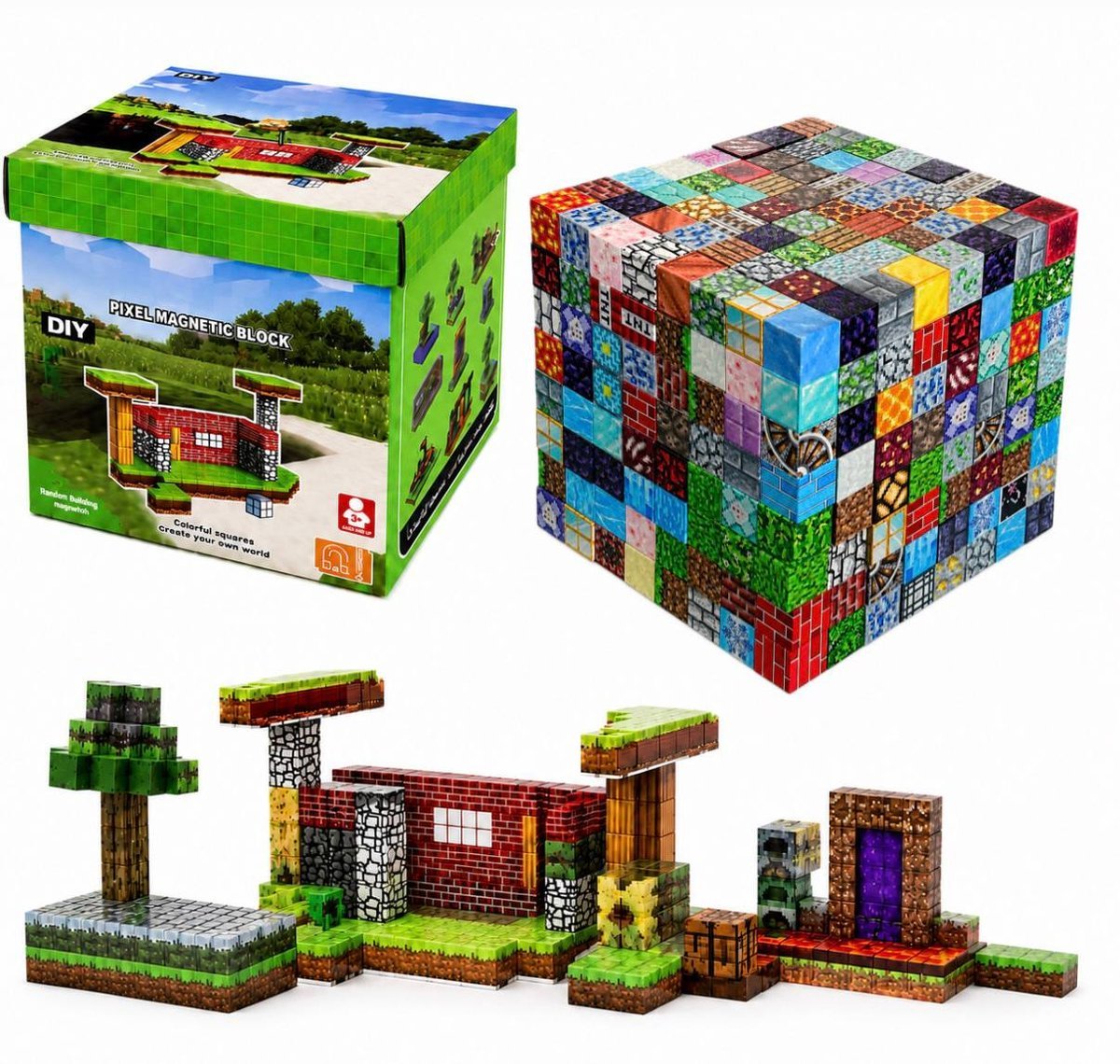 Klocki Magnetyczne 515 elementów + pudełko + 5 figurek