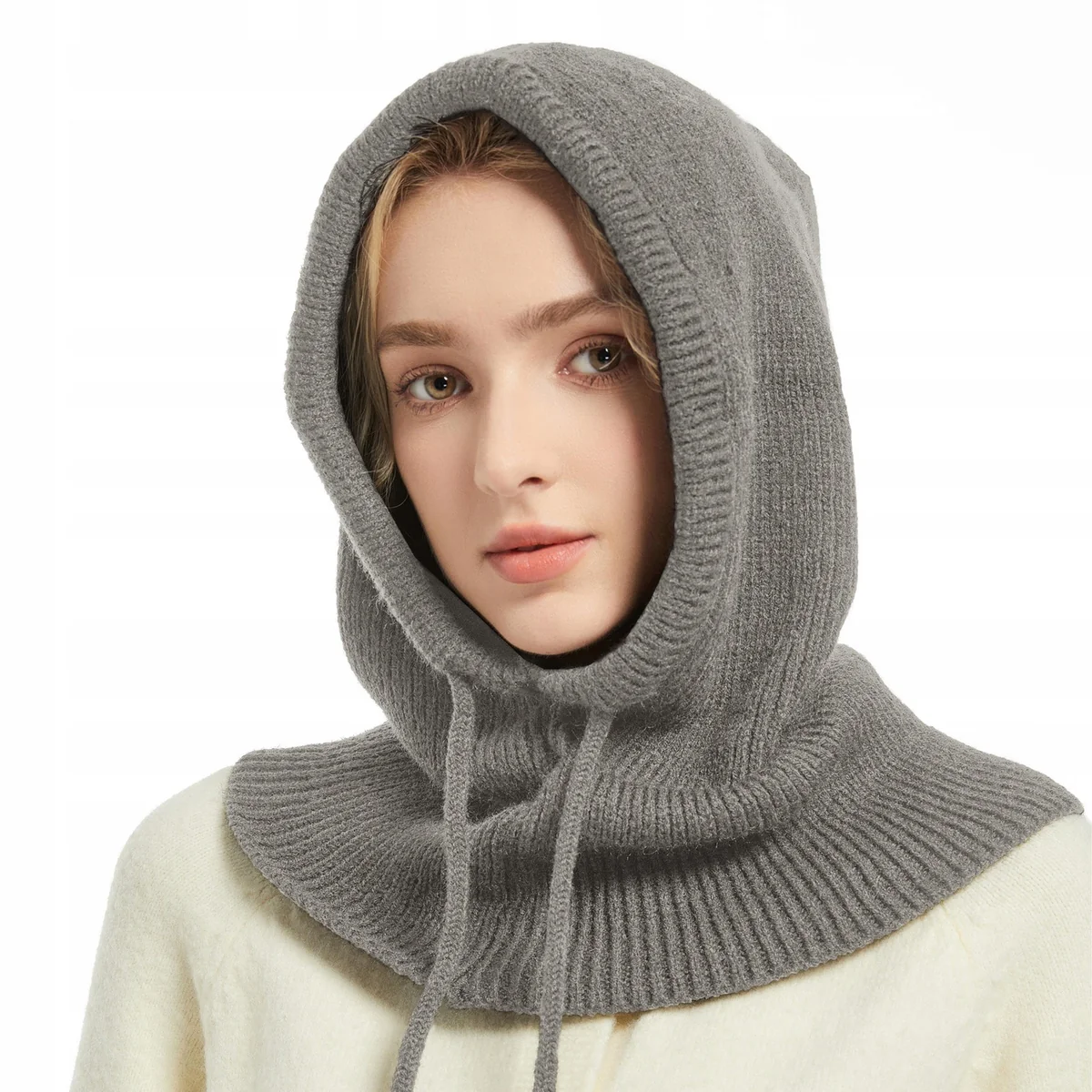 szara KOMINIARKA komin KAPTUR modna BALACLAVA czapka damska na zimę STYLOWA