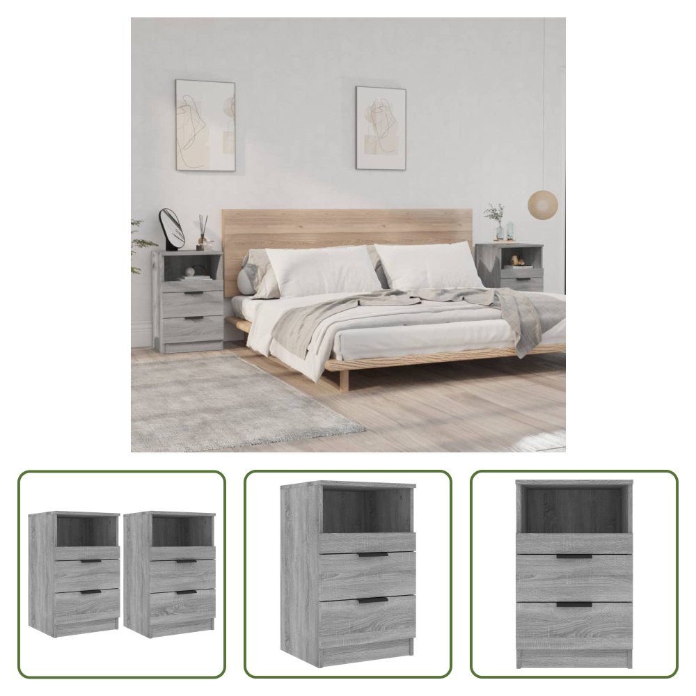 The Living Store Szafki nocne 2 szt. Materiał drewnopochodny Sonoma szary