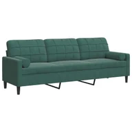 Sofy i kanapy - vidaXL 3-osobowa sofa z poduszkami, ciemnozielona, 210 cm, aksamit - miniaturka - grafika 1