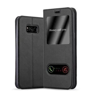 Etui Cadorabo do Samsung Galaxy S8 PLUS w KOMETEN SCHWARZ etui na telefon komórkowy z magnetycznym zamknięciem, funkcją podstawki i 2 okienkami do podglądu etui pokrowiec ochronny styl klapki książki - Etui i futerały do telefonów - miniaturka - grafika 1