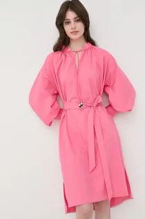 Sukienki - Boss Boss sukienka kolor różowy mini prosta - grafika 1