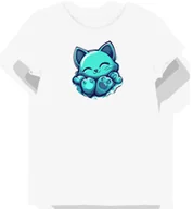 Koszulki i topy damskie - Koszulka damska biała z motywem turkusowego kota XS - miniaturka - grafika 1