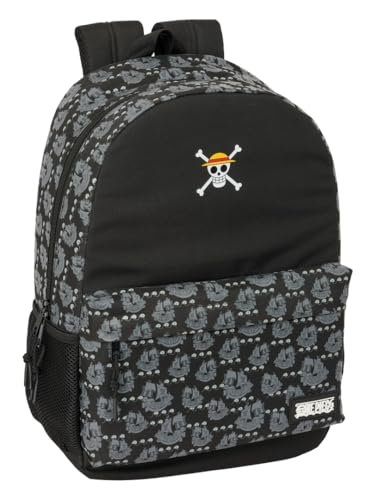 Safta ONE PIECE PIRATES - Plecak szkolny dla dzieci, idealny dla dzieci w różnym wieku, wygodny i wszechstronny, jakość i wytrzymałość, 30 x 14 x 46 cm, Czarny (Black), M, Casual