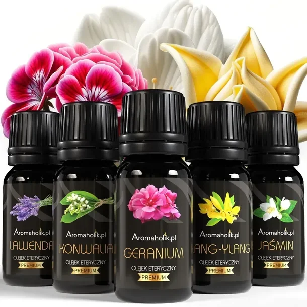5x Olejek Eteryczny 100% Naturalny Zestaw Kwiatowy do Dyfuzora Nawilżacza