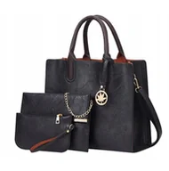 Torebki damskie - Torebka Damska Czarna Zestaw 3w1 KLASYCZNA Portfel Elegancka - miniaturka - grafika 1