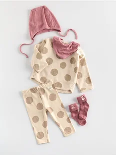 Reserved - Bawełniane legginsy w kropki - beżowy - Komplety dla niemowląt - miniaturka - grafika 1