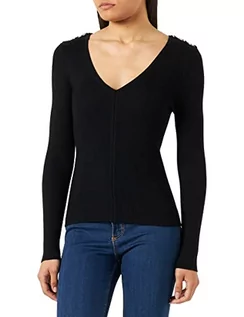 Swetry damskie - Morgan damski sweter z długim rękawem z dekoltem w serek MJUN czarny TL, czarny, L - grafika 1