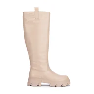 Półbuty męskie - Damskie kozaki ze skóry na grubej podeszwie - miniaturka - grafika 1