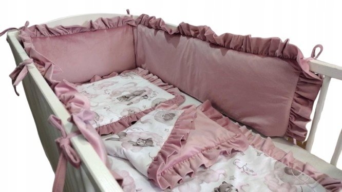 Pościel i ochraniacz do łóżeczka 120x60 4 el. z falbankami Glamur Jackmar