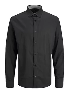 Koszule męskie - JACK & JONES Męska koszula Jprblabelfast L/S Noos koszula rekreacyjna, Black/Fit: comfort Fit, M - grafika 1