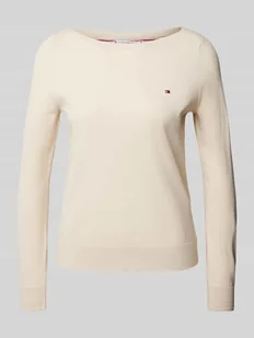 Sweter z dzianiny z dekoltem w łódkę - Swetry damskie - miniaturka - grafika 1