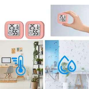 Stacja pogodowa Mini Higrometr pogody Alogy Smiley LCD cyfrowy termometr czujnik temperatury i wilgotności Różowy - Akcesoria do smartwatchy - miniaturka - grafika 1