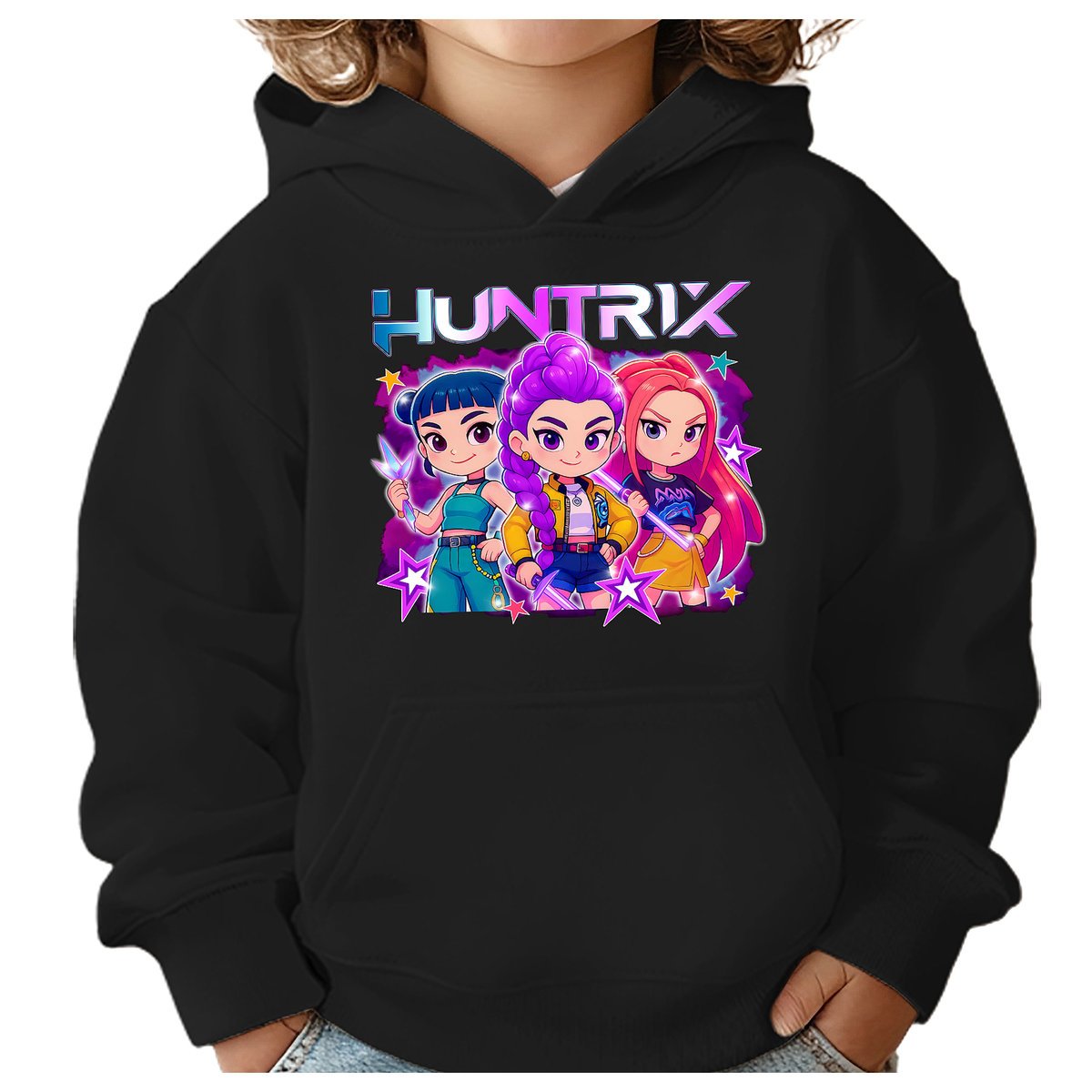 BLUZA DZIECIĘCA K-POPOWE ŁOWCZYNIE DEMONÓW HUNTRIX 134-140 Z KAPTUREM