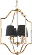Lampy sufitowe - LAMPA WISZĄCA New York złoty stelaż, czarne abażury, 4 źródła światła, glamour - miniaturka - grafika 1