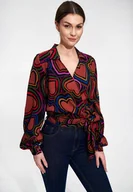 Bluzki damskie - Stylowa BLUZKA damska KOPERTOWA z wiązaną szarfą w serca XL - miniaturka - grafika 1