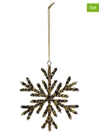 Ozdoby bożonarodzeniowe - Kersten Zawieszki dekoracyjne (4 szt.) "Snowflake" w kolorze złoto-czarnym- Ø 13 cm - miniaturka - grafika 1
