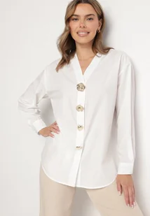 Biała Koszula z Bawełną i Wiskozą Ozdobiona Aplikacjami Morbia - Koszule damskie - miniaturka - grafika 1