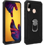 Etui i futerały do telefonów - Etui Huawei P20 Lite Bi Material Sztywny miękki magnetyczny stojak z pierścieniem Czarny - miniaturka - grafika 1