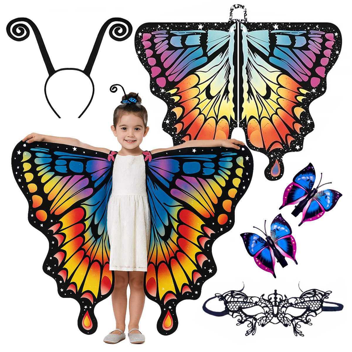 Strój Skrzydła Motyla Peleryna 130x95 Motyl Opaska Maska Spinki Zestaw 5w1