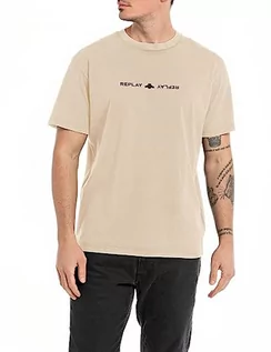Koszulki męskie - Replay koszulka męska regular fit, 803 Light Taupe, S - grafika 1
