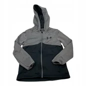 Bluzy dla dziewczynek - Under Armour bluza dziecięca S szaro-czarna z kapturem na suwak - miniaturka - grafika 1