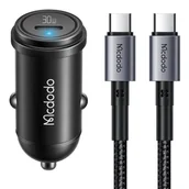 Ładowarki samochodowe - Ładowarka samochodowa McDodo CC-7493 z wyświetlaczem, USB-C, 5A, 65W + kabel USB-C 1m 100W (czarny) - miniaturka - grafika 1