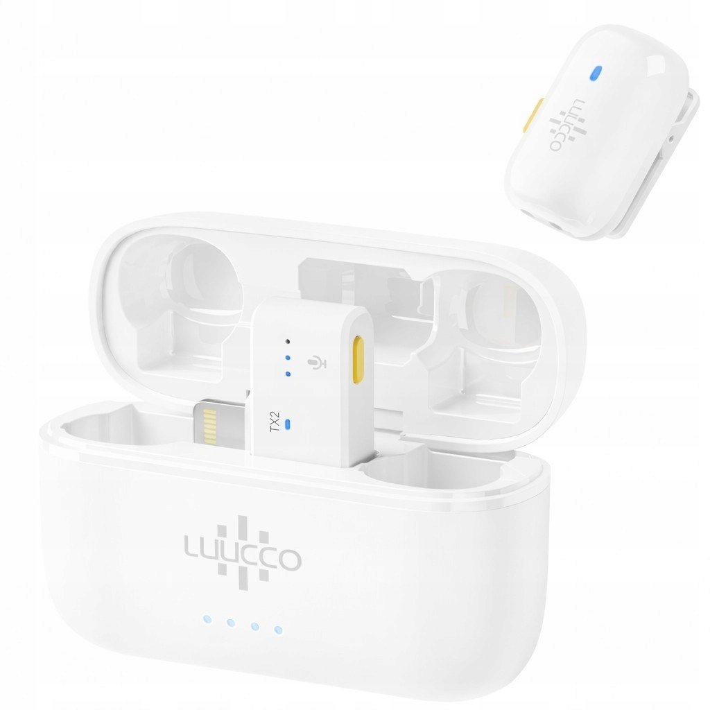 2x Mini Bezprzewodowy Mikrofon Krawatowy 100m Do Apple Iphone Lightning / Minipods K2 / Lightning / Biały