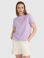 Koszulki i topy damskie - 4F T-shirt oversize z nadrukiem damski - fioletowy L - miniaturka - grafika 1