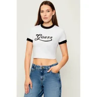 Koszulki i topy damskie - GUESS T-shirt GLOSSY Cropped Fit - miniaturka - grafika 1