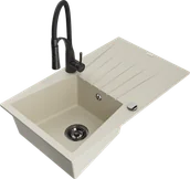Zlewozmywaki z baterią - Mexen Cesar zlewozmywak granitowy 1-komorowy z ociekaczem i baterią kuchenną Aster, beżowy - 6514-69-73450-70-B - miniaturka - grafika 1