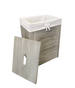 Kosz na pranie Kosz na pranie Skrzynia na pranie Drewno Prawdziwe drewno Paulownia Kolor naturalny jasnoszary 40L z pokrywą Uchwyt Pokrywa 37x27 wys. 46 - Kosze na bieliznę - miniaturka - grafika 1