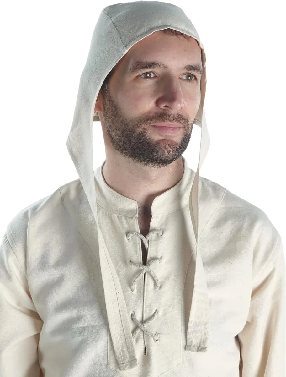 CZAPKA BAWEŁNA BEŻOWA M L UNISEX SZNUREK ŚREDNIOWIECZE STYL HISTORYCZNY