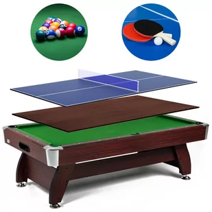 Stół bilardowy spływowy Vip Extra 7 ft wiśnia zielony z nakładką ping-pong blat - Stoły bilardowe i akcesoria - miniaturka - grafika 1