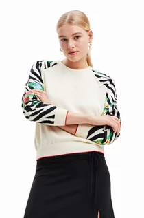 Swetry damskie - Desigual sweter bawełniany kolor beżowy - grafika 1