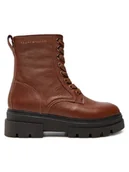 Botki damskie - Tommy Hilfiger Botki Bicolor Leather Lace-Up FW0FW08160 Brązowy - miniaturka - grafika 1