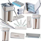 Miotły, szufle, mopy - Mop Płaski Wyciskany Z Wiadrem Dwukomorowym 2 Wkłady Z Mikrofibry - miniaturka - grafika 1