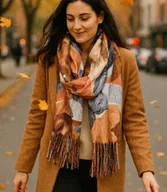 Apaszki i szaliki damskie - Szal damski z motywem akwarelowych kwiatów frędzle - miniaturka - grafika 1