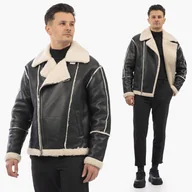 Kurtki męskie - Kurtka Męska Kożuch Z Kołnierzykiem Pilotka Zimowa Ocieplana Czarna Czarny XXL - miniaturka - grafika 1