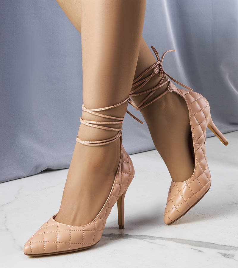 Różowe pikowane szpilki z wiązaniem Rosie-38