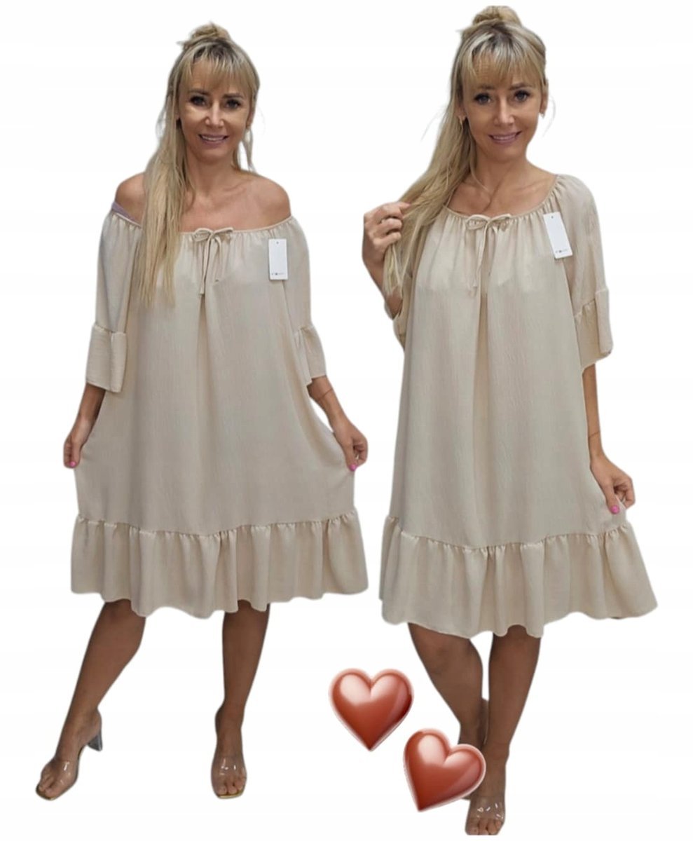 Sukienka Hiszpanka boho beż piękna rewelacyjna luźna wygodna 54 56 7xl